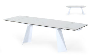 VIG Furniture Encanto Extendable White Ceramic Dining Table With Pyramid Metal Base, Seats 8–10, Family-Friendly VGNS8762-DT