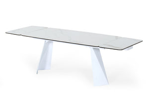 VIG Furniture Encanto Extendable White Ceramic Dining Table With Pyramid Metal Base, Seats 8–10, Family-Friendly VGNS8762-DT