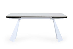 VIG Furniture Encanto Extendable White Ceramic Dining Table With Pyramid Metal Base, Seats 8–10, Family-Friendly VGNS8762-DT
