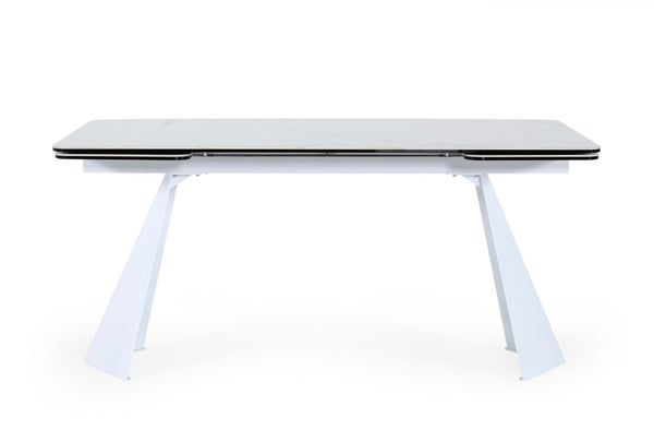 VIG Furniture Encanto Extendable White Ceramic Dining Table With Pyramid Metal Base, Seats 8–10, Family-Friendly VGNS8762-DT