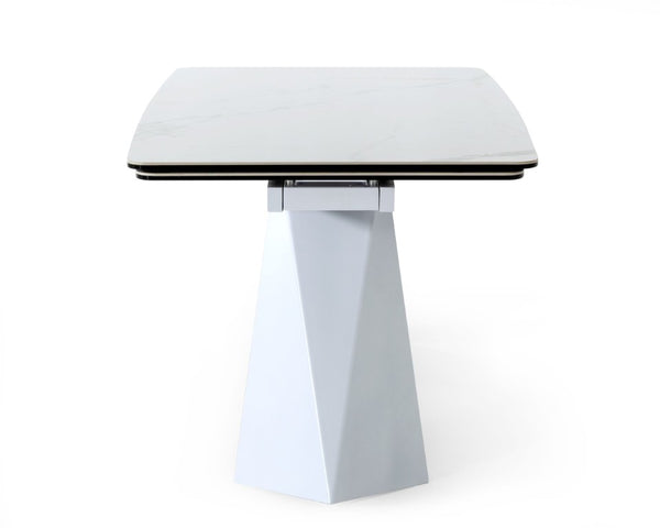 VIG Furniture Encanto Extendable White Ceramic Dining Table With Pyramid Metal Base, Seats 8–10, Family-Friendly VGNS8762-DT
