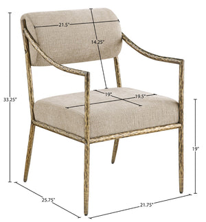 Meridian Furniture Bastille Chenille Upholstered Dining Arm Chair with Forged Iron Legs for Elegant Rooms Beige Set of 1 77037Beige-AC