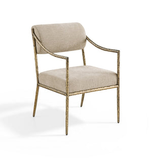 Meridian Furniture Bastille Chenille Upholstered Dining Arm Chair with Forged Iron Legs for Elegant Rooms Beige Set of 1 77037Beige-AC