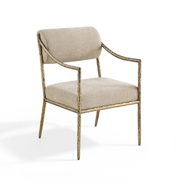 Meridian Furniture Bastille Chenille Upholstered Dining Arm Chair with Forged Iron Legs for Elegant Rooms Beige Set of 1 77037Beige-AC