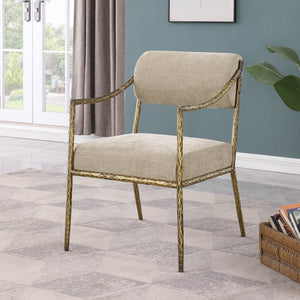 Meridian Furniture Bastille Chenille Upholstered Dining Arm Chair with Forged Iron Legs for Elegant Rooms Beige Set of 1 77037Beige-AC