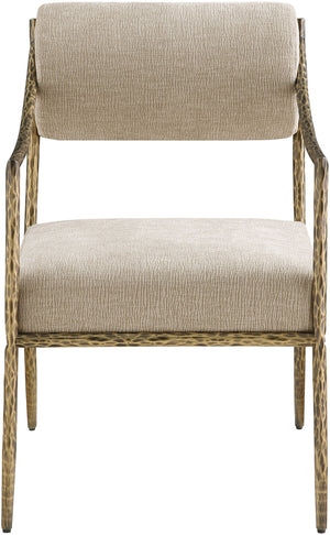 Meridian Furniture Bastille Chenille Upholstered Dining Arm Chair with Forged Iron Legs for Elegant Rooms Beige Set of 1 77037Beige-AC