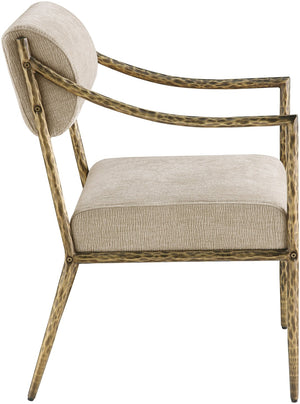 Meridian Furniture Bastille Chenille Upholstered Dining Arm Chair with Forged Iron Legs for Elegant Rooms Beige Set of 1 77037Beige-AC