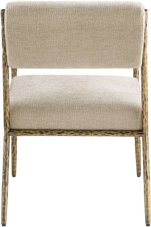 Meridian Furniture Bastille Chenille Upholstered Dining Arm Chair with Forged Iron Legs for Elegant Rooms Beige Set of 1 77037Beige-AC