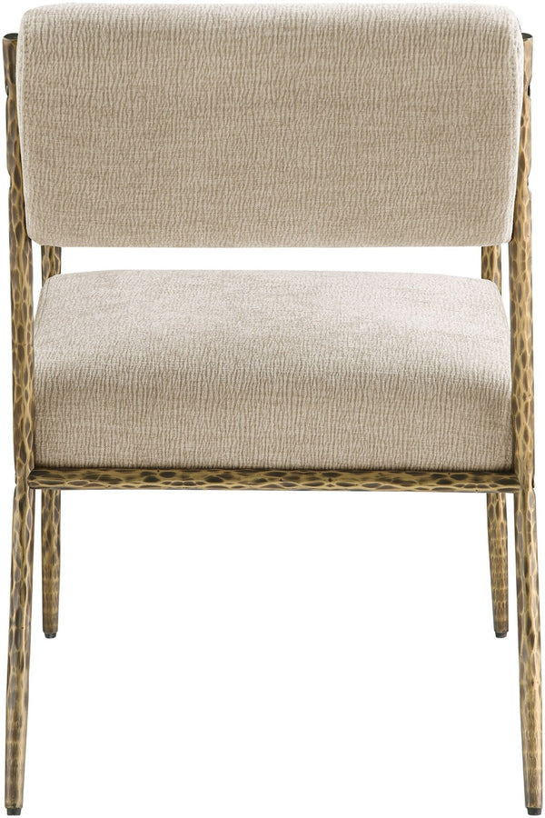 Meridian Furniture Bastille Chenille Upholstered Dining Arm Chair with Forged Iron Legs for Elegant Rooms Beige Set of 1 77037Beige-AC