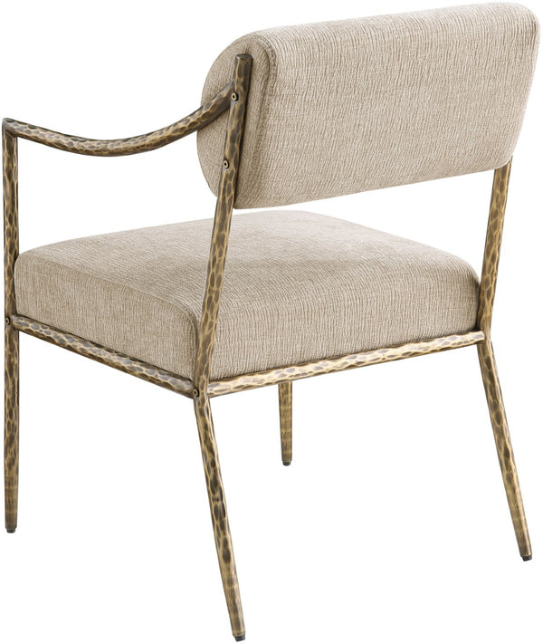 Meridian Furniture Bastille Chenille Upholstered Dining Arm Chair with Forged Iron Legs for Elegant Rooms Beige Set of 1 77037Beige-AC