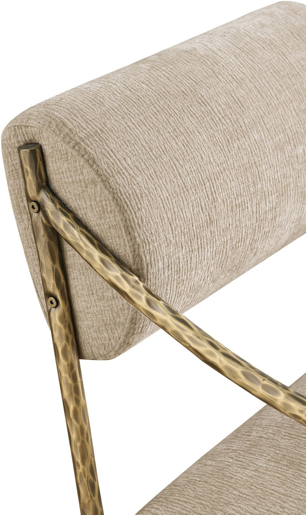 Meridian Furniture Bastille Chenille Upholstered Dining Arm Chair with Forged Iron Legs for Elegant Rooms Beige Set of 1 77037Beige-AC