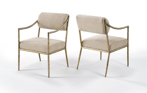 Meridian Furniture Bastille Chenille Upholstered Dining Arm Chair with Forged Iron Legs for Elegant Rooms Beige Set of 1 77037Beige-AC