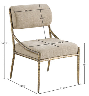 Meridian Furniture Bastille Chenille Upholstered Arm Chair with Brushed Brass Iron Frame for Dining 77037Beige-SC