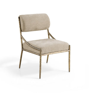 Meridian Furniture Bastille Chenille Upholstered Arm Chair with Brushed Brass Iron Frame for Dining 77037Beige-SC