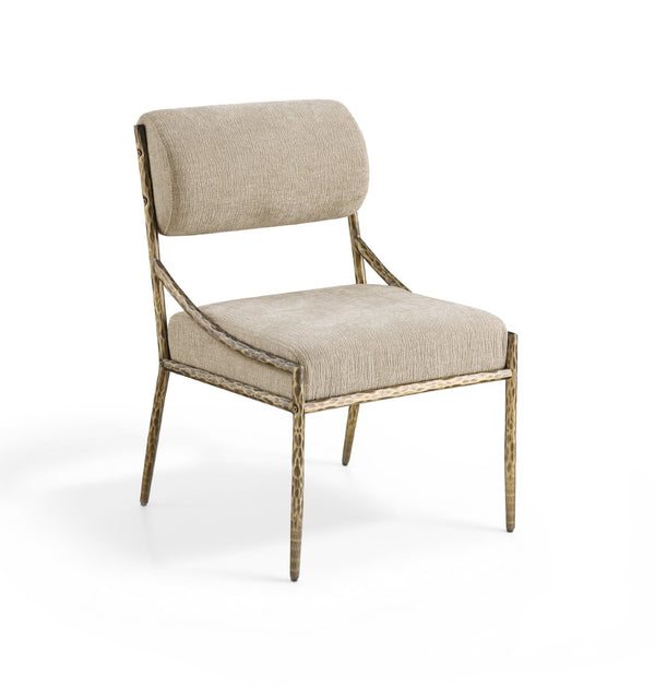 Meridian Furniture Bastille Chenille Upholstered Arm Chair with Brushed Brass Iron Frame for Dining 77037Beige-SC