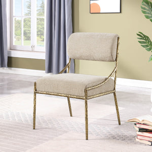 Meridian Furniture Bastille Chenille Upholstered Arm Chair with Brushed Brass Iron Frame for Dining 77037Beige-SC