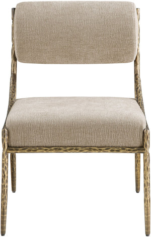 Meridian Furniture Bastille Chenille Upholstered Arm Chair with Brushed Brass Iron Frame for Dining 77037Beige-SC