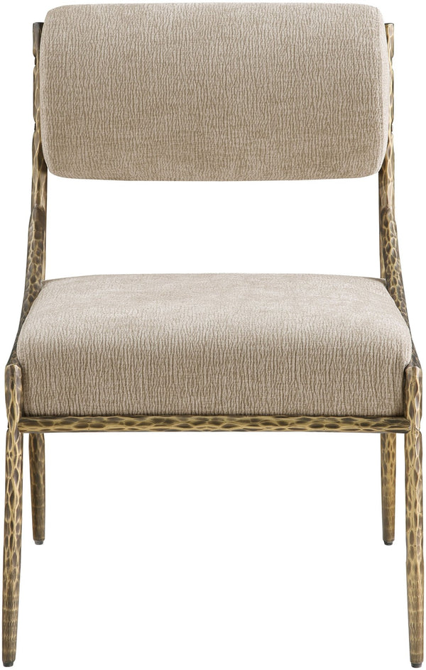 Meridian Furniture Bastille Chenille Upholstered Arm Chair with Brushed Brass Iron Frame for Dining 77037Beige-SC