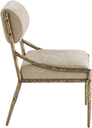 Meridian Furniture Bastille Chenille Upholstered Arm Chair with Brushed Brass Iron Frame for Dining 77037Beige-SC