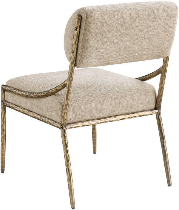 Meridian Furniture Bastille Chenille Upholstered Arm Chair with Brushed Brass Iron Frame for Dining 77037Beige-SC