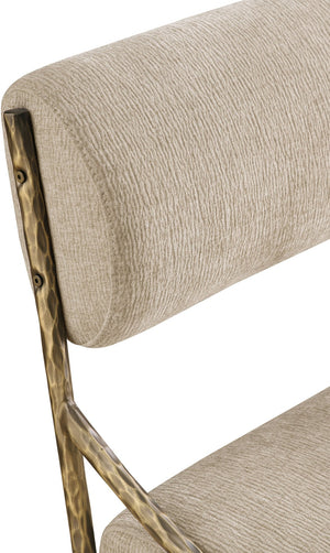Meridian Furniture Bastille Chenille Upholstered Arm Chair with Brushed Brass Iron Frame for Dining 77037Beige-SC