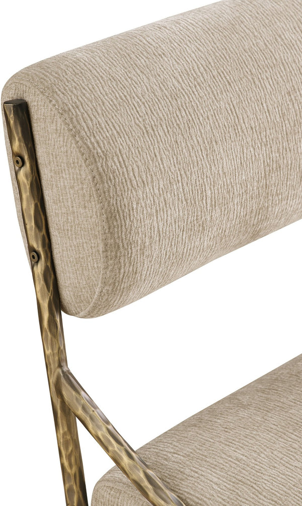 Meridian Furniture Bastille Chenille Upholstered Arm Chair with Brushed Brass Iron Frame for Dining 77037Beige-SC