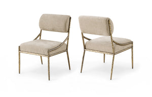 Meridian Furniture Bastille Chenille Upholstered Arm Chair with Brushed Brass Iron Frame for Dining 77037Beige-SC