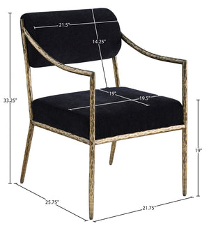 Meridian Furniture Bastille Chenille Upholstered Dining Arm Chair with Forged Iron Legs for Elegant Rooms Black Set of 1 77037Black-AC