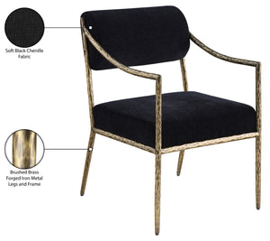 Meridian Furniture Bastille Chenille Upholstered Dining Arm Chair with Forged Iron Legs for Elegant Rooms Black Set of 1 77037Black-AC