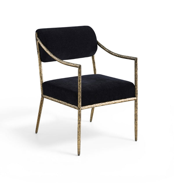 Meridian Furniture Bastille Chenille Upholstered Dining Arm Chair with Forged Iron Legs for Elegant Rooms Black Set of 1 77037Black-AC