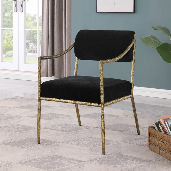 Meridian Furniture Bastille Chenille Upholstered Dining Arm Chair with Forged Iron Legs for Elegant Rooms Black Set of 1 77037Black-AC