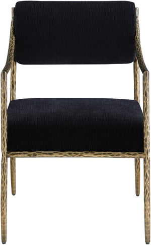 Meridian Furniture Bastille Chenille Upholstered Dining Arm Chair with Forged Iron Legs for Elegant Rooms Black Set of 1 77037Black-AC