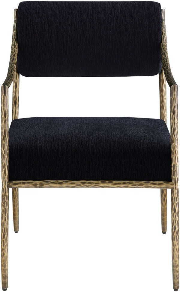 Meridian Furniture Bastille Chenille Upholstered Dining Arm Chair with Forged Iron Legs for Elegant Rooms Black Set of 1 77037Black-AC