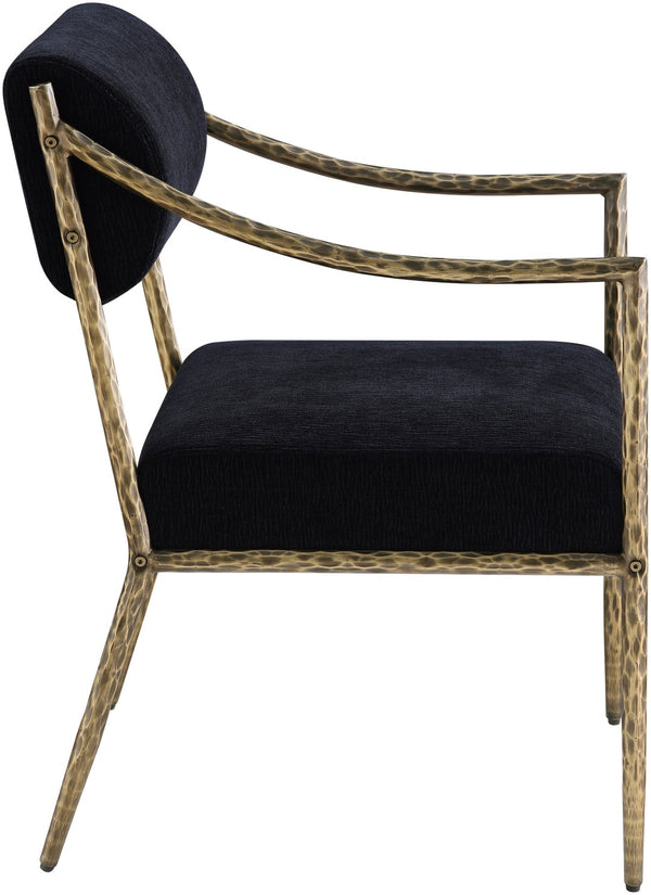 Meridian Furniture Bastille Chenille Upholstered Dining Arm Chair with Forged Iron Legs for Elegant Rooms Black Set of 1 77037Black-AC
