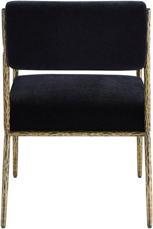 Meridian Furniture Bastille Chenille Upholstered Dining Arm Chair with Forged Iron Legs for Elegant Rooms Black Set of 1 77037Black-AC