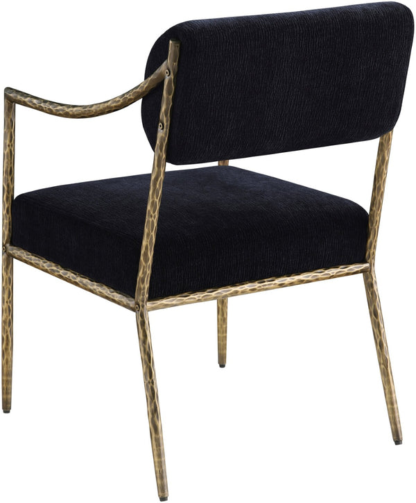 Meridian Furniture Bastille Chenille Upholstered Dining Arm Chair with Forged Iron Legs for Elegant Rooms Black Set of 1 77037Black-AC