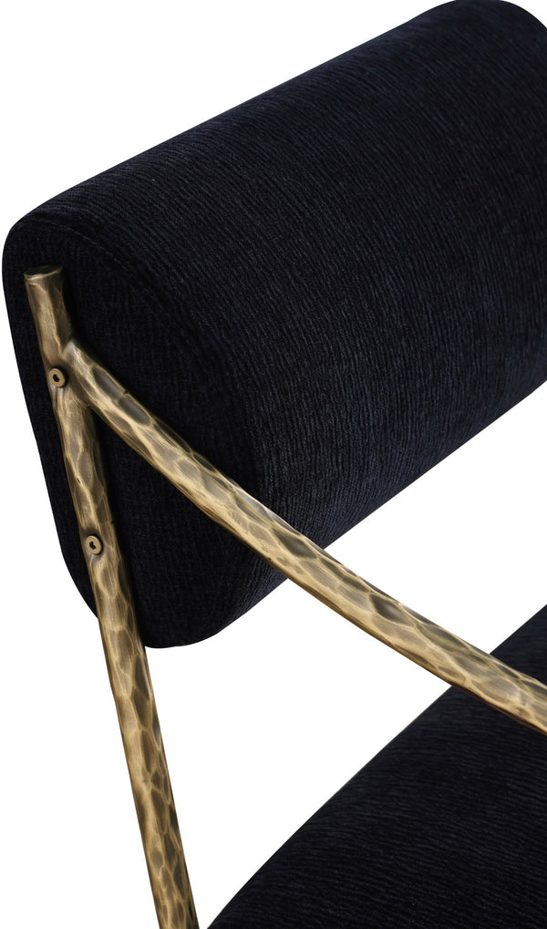 Meridian Furniture Bastille Chenille Upholstered Dining Arm Chair with Forged Iron Legs for Elegant Rooms Black Set of 1 77037Black-AC