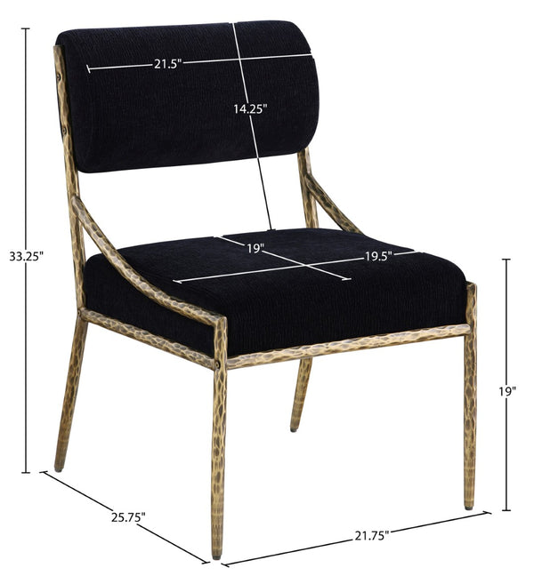 Meridian Furniture Bastille Chenille Upholstered Dining Chair with Brushed Brass Forged Iron Legs 77037Black-SC