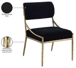 Meridian Furniture Bastille Chenille Upholstered Dining Chair with Brushed Brass Forged Iron Legs 77037Black-SC