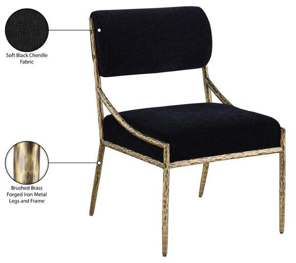 Meridian Furniture Bastille Chenille Upholstered Dining Chair with Brushed Brass Forged Iron Legs 77037Black-SC