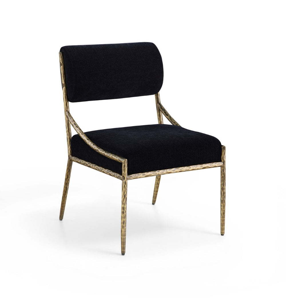 Meridian Furniture Bastille Chenille Upholstered Dining Chair with Brushed Brass Forged Iron Legs 77037Black-SC