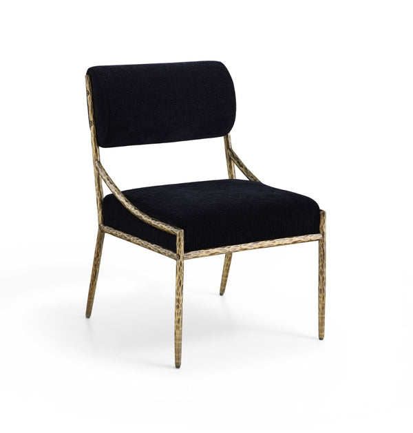 Meridian Furniture Bastille Chenille Upholstered Dining Chair with Brushed Brass Forged Iron Legs 77037Black-SC