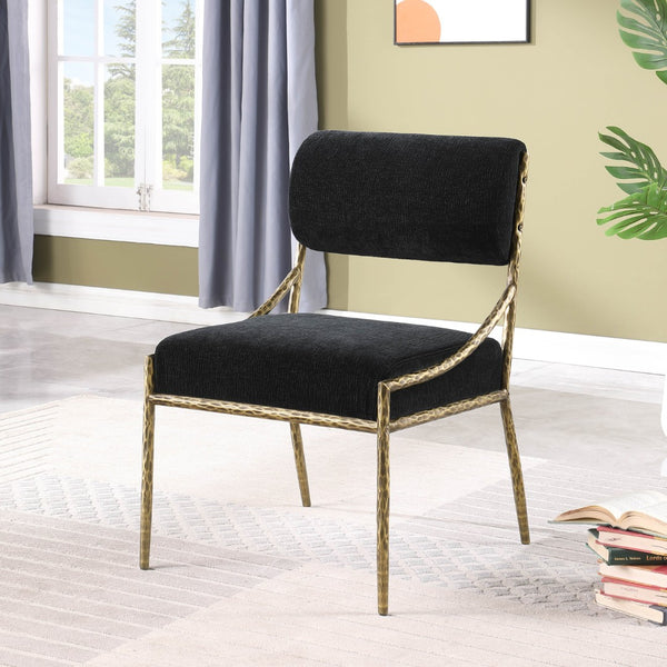 Meridian Furniture Bastille Chenille Upholstered Dining Chair with Brushed Brass Forged Iron Legs 77037Black-SC