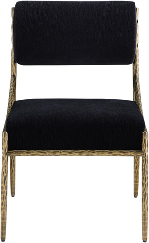 Meridian Furniture Bastille Chenille Upholstered Dining Chair with Brushed Brass Forged Iron Legs 77037Black-SC