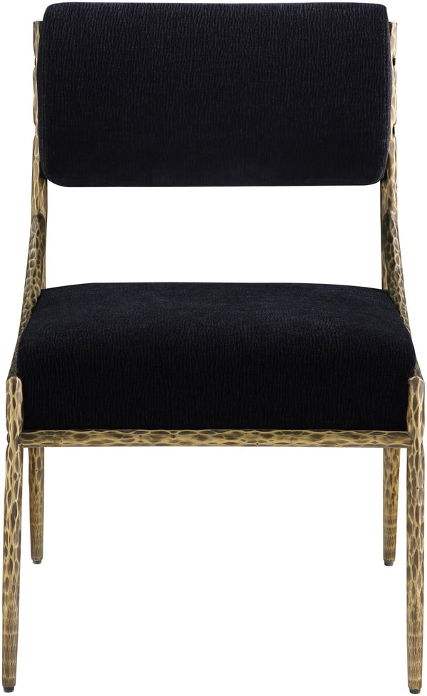 Meridian Furniture Bastille Chenille Upholstered Dining Chair with Brushed Brass Forged Iron Legs 77037Black-SC