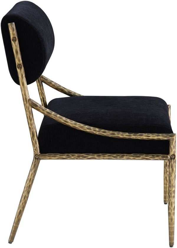 Meridian Furniture Bastille Chenille Upholstered Dining Chair with Brushed Brass Forged Iron Legs 77037Black-SC
