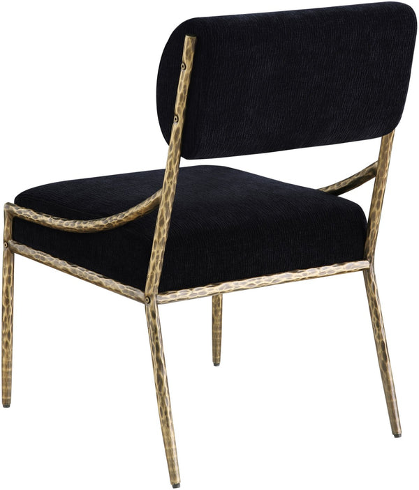 Meridian Furniture Bastille Chenille Upholstered Dining Chair with Brushed Brass Forged Iron Legs 77037Black-SC