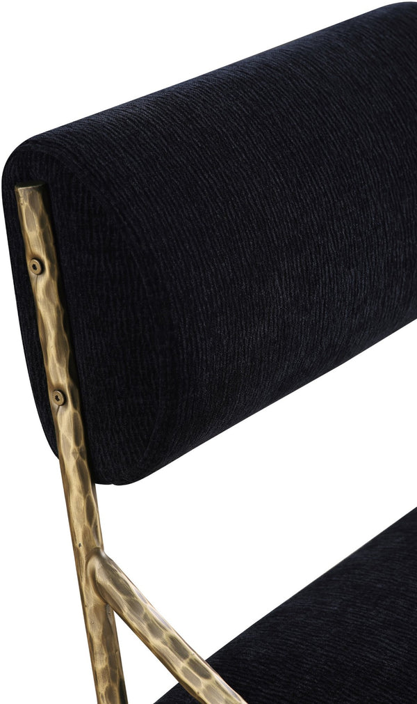 Meridian Furniture Bastille Chenille Upholstered Dining Chair with Brushed Brass Forged Iron Legs 77037Black-SC
