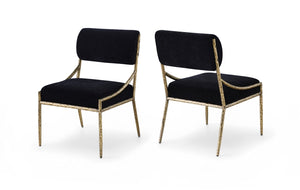 Meridian Furniture Bastille Chenille Upholstered Dining Chair with Brushed Brass Forged Iron Legs 77037Black-SC
