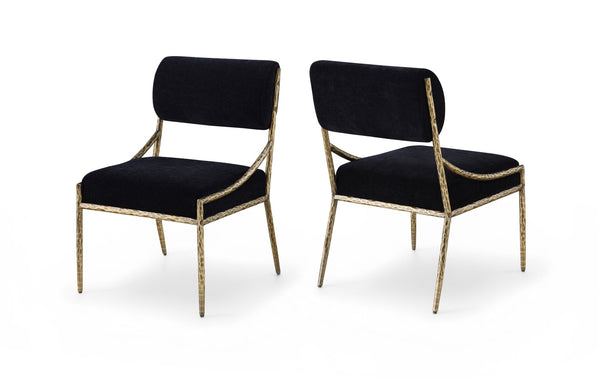 Meridian Furniture Bastille Chenille Upholstered Dining Chair with Brushed Brass Forged Iron Legs 77037Black-SC